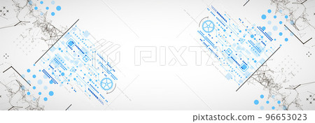 Abstract background on technological and scientific topics. Plexus effect with various techno details with a place under the text. Vector format. 96653023