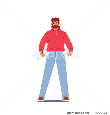 Bankrupt Male Character. Frustrated Worried Man With Beard In Casual Clothes Turning Out Empty Pockets Illustration Bankrupt Male Character. Frustrated Worried Man With Beard In Casual Clothes Turning Out Empty Pockets Illustration 96653671