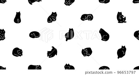 cat seamless pattern black kitten vector calico tile background gift wrapping paper scarf isolated repeat wallpaper cartoon illustration design 96653797