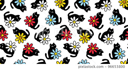 cat seamless pattern flower daisy kitten vector calico gift wrapping paper tile background scarf isolated repeat wallpaper cartoon illustration design 96653800
