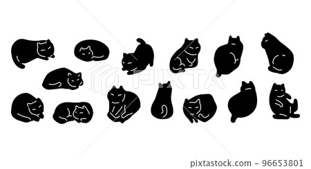 cat vector black kitten icon calico cartoon character pet breed logo stamp symbol tattoo doodle animal illustration isolated design 96653801