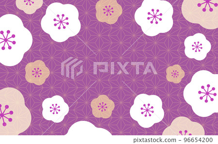Japanese-style festive frame material with plum pattern _ purple and gold _ no text Japanese-style festive frame material with plum pattern _ purple and gold _ no text 96654200