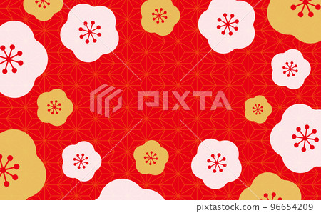 梅花圖案日式喜慶框素材_紅金_無字 梅花圖案日式喜慶框素材_紅金_無字 96654209