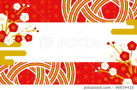 Japanese red and white plum and mizuhiki Japanese style celebration frame material _ red and gold _ no text 96654418