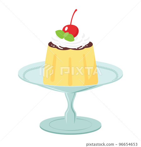 Illustration of pudding with cream and cherry Illustration of pudding with cream and cherry 96654653