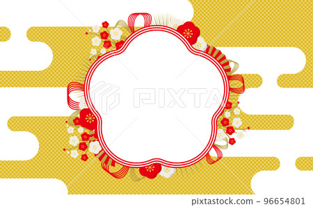 Japanese red and white plum and mizuhiki Japanese style celebration frame material _ gold _ no text 96654801