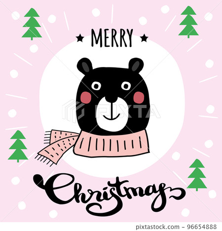 Cute Merry Christmas winter card with cartoon bear. 96654888