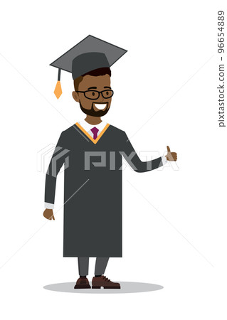 Happy african american male graduate in cloak and graduation cap 96654889