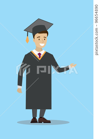 Happy caucasian male graduate in cloak and graduation cap. 96654890