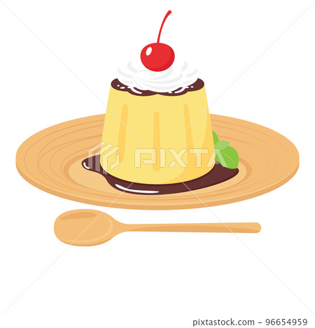 布丁配鮮奶油和水果的插圖 布丁配鮮奶油和水果的插圖 96654959