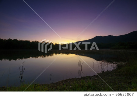 The scenery and atmosphere of the morning sky are beautiful. Mae Pon Reservoir, Sop Chang Subdistrict, Mae Mo District, Lampang Province, Thailand. The scenery and atmosphere of the morning sky are beautiful. Mae Pon Reservoir, Sop Chang Subdistrict, Mae Mo District, Lampang Province, Thailand. 96655007