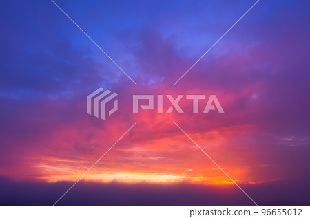 Beautiful sky dramatic sky with red clouds during twilight. 96655012