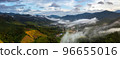 High angle panorama taken by drone. View of Bo Kluea District, Nan Province. Morning fog in a beautiful valley. 96655016