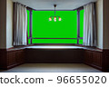 isolated glass window on green background View from inside a luxurious room. 96655020