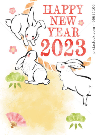 兔子新年賀卡毛筆書寫日式新年賀卡模板 兔子新年賀卡毛筆書寫日式新年賀卡模板 96655106