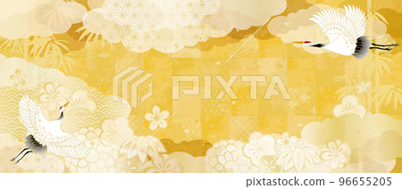 日式花紋溫柔金色插畫背景鶴 日式花紋溫柔金色插畫背景鶴 96655205