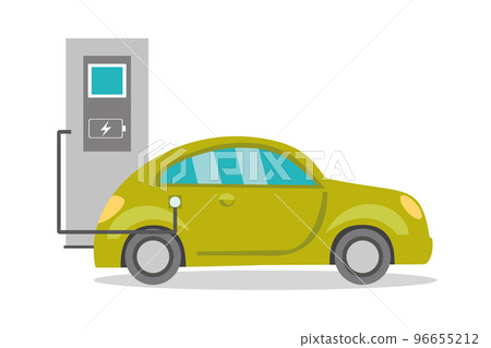 Cartoon electric car on recharging, Cartoon electric car on recharging, 96655212