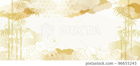 日式花紋柔和金色插畫背景 96655243
