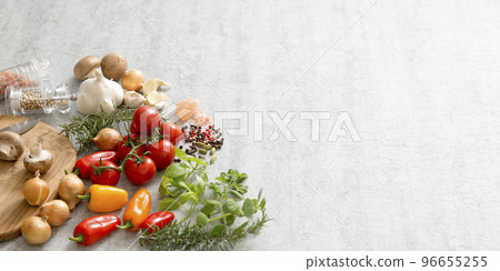 Background material, cooking image Italian tomatoes, herbs, spices Background material, cooking image Italian tomatoes, herbs, spices 96655255