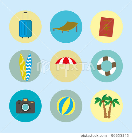 Cartoon summer and holiday icons. 96655345