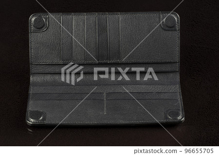 Black leather wallet on a black background. 96655705