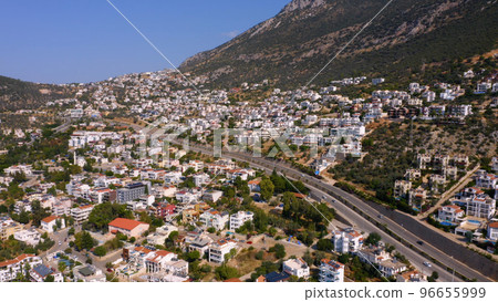 Beautiful city in the mountains. Settlement in the mountains. Beautiful landscape. 96655999