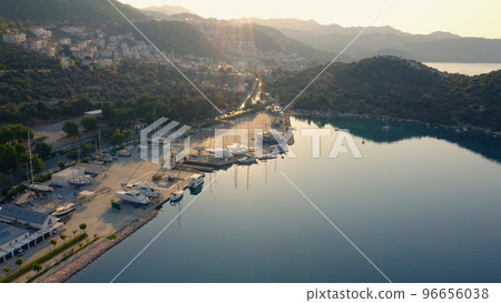Sea harbor landscape panorama from above. Resort town in the morning. Vacation concept. Sea harbor landscape panorama from above. Resort town in the morning. Vacation concept. 96656038