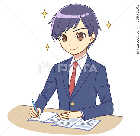 A boy in a blazer studying, concentrating A boy in a blazer studying, concentrating 96656102