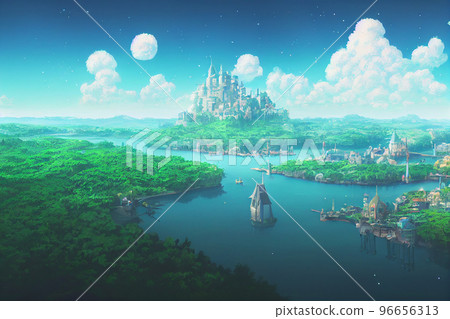 城堡 幻想 山 森林 天空 雄偉 冒險 城堡 幻想 山 森林 天空 雄偉 冒險 96656313