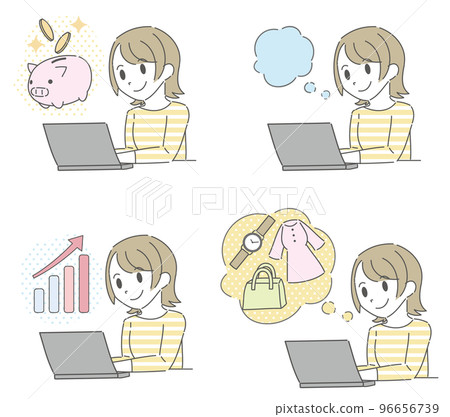 A woman doing a side job and online shopping on a computer A woman doing a side job and online shopping on a computer 96656739