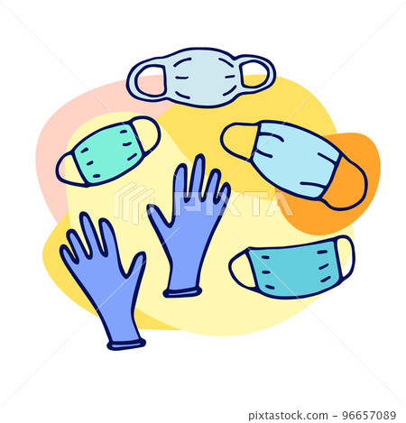 Medical protective mask, gloves doodle set 96657089