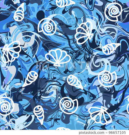 Seamless marble texture pattern with shells 96657105