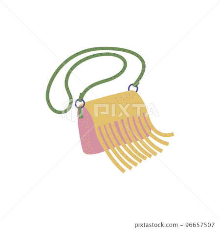 Cross body bag with fringe illustration. Fashion accessory clipart, isolated on white background 96657507