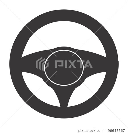 Steering wheel in cartoon style isolated on white background. auto controller, test drive. Silhouette symbol 96657567