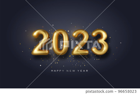 Happy new year 2023 banner. Golden Vector luxury text 2023 Happy new year. Gold Festive Numbers 96658023