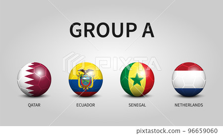 Qatar soccer cup tournament 2022 . Group A stages . Football with country flag pattern . Vector . 96659060
