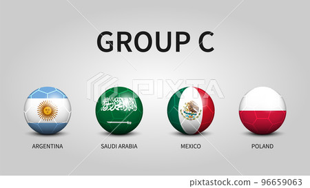 Qatar fifa world soccer cup tournament 2022 . Group C stages . Football with country flag pattern . Vector . 96659063