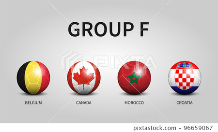 Qatar fifa world soccer cup tournament 2022 . Group F stages . Football with country flag pattern . Vector . 96659067