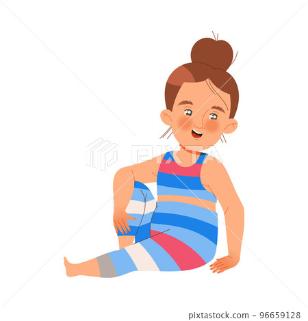 Playful Barefoot Little Girl Sitting on the Floor and Smiling Vector Illustration Playful Barefoot Little Girl Sitting on the Floor and Smiling Vector Illustration 96659128