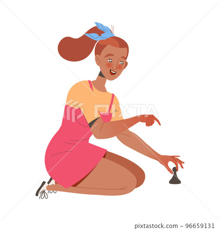 Happy Woman Playing Board Game Having Fun on Weekend Vector Illustration Happy Woman Playing Board Game Having Fun on Weekend Vector Illustration 96659131