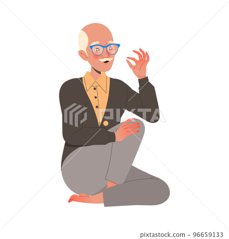 Senior Mustached Man Character Sitting and Showing Hand Gesture Expressing Positive Emotion Vector Illustration Senior Mustached Man Character Sitting and Showing Hand Gesture Expressing Positive Emotion Vector Illustration 96659133