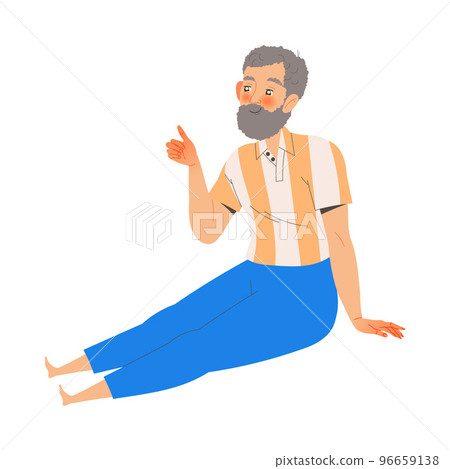 Senior Bearded Man Character Sitting and Showing Thumb Up Hand Gesture Expressing Positive Emotion Vector Illustration 96659138