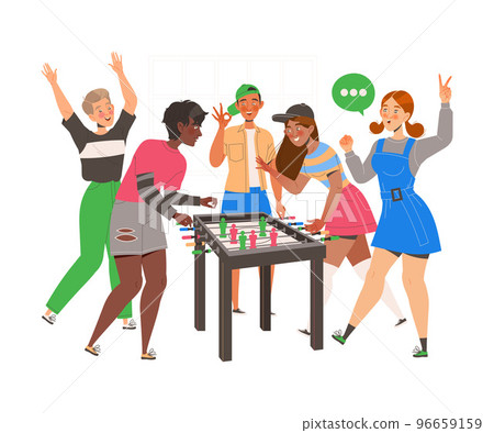 Group of Friends Playing Table Football Board Game Gathered Together Having Fun on Weekend Vector Illustration Group of Friends Playing Table Football Board Game Gathered Together Having Fun on Weekend Vector Illustration 96659159