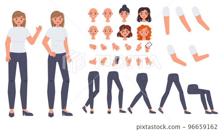 Cartoon girl character creation constructor. Cute blonde woman, legs and hands animation kit. Emotional teenager posing, snugly body parts vector set Cartoon girl character creation constructor. Cute blonde woman, legs and hands animation kit. Emotional teenager posing, snugly body parts vector set 96659162