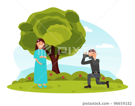 Pregnant Woman at Photo Shoot or Photo Session Posing In front Of Camera Vector Illustration 96659182
