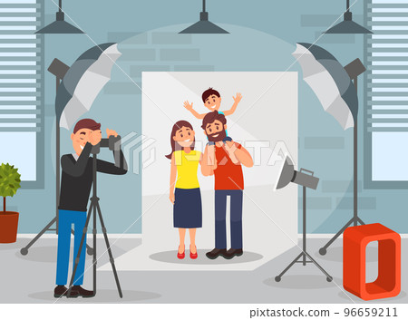 Family at Photo Shoot or Photo Session Posing In front Of Camera Vector Illustration Family at Photo Shoot or Photo Session Posing In front Of Camera Vector Illustration 96659211