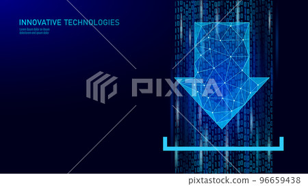 Download arrow low poly sign. Blue triangle line symbol. Mobile web online data storage download file. Cloud computing app internet technology vector illustration 96659438