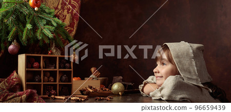 Little girl and chocolates under the Christmas tree. Little girl and chocolates under the Christmas tree. 96659439