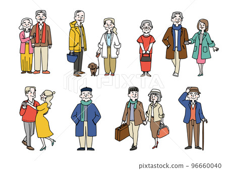 A set of an old man and an old couple who enjoy casual and fashionable fashion. A set of an old man and an old couple who enjoy casual and fashionable fashion. 96660040