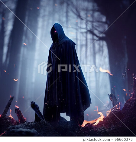A figure in a dark cloak 96660373